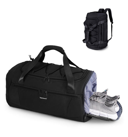 Sportsnew Gym Bag for Men Women with Shoe Compartment,Duffel Bag for Travel with Wet Pocket & Laptop Compartment,Mens Weekender Overnight Carry On Backpack Bag(Black Patent Pending)