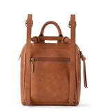 The Sak Loyola Mini Backpack in Leather, Convertible Design with Adjustable Strap, Tobacco Floral Embosseed