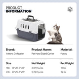 Athena Collection 18" Hard-Sided Travel Pet Carrier for Small Dogs and Cats, Plastic Dog Carriers with 2-Door Top & Front Load & Ventilation & Security Lock, Cat Dog Carrier for Pet, up to 10lbs, Grey