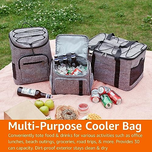 Amazon Basics Insulated Cooler Backpack, Leak-Proof, 30 Can Capacity, Portable Soft Sided Cooler, Keeps Cold for Hours, Gray