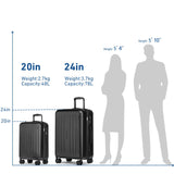 KYME 24-Inch Medium Luggage with Dual 360° Spinner Wheels Hardshell Checked TSA Approved Suitcase for Lightweight Travel (Black, 24" Checked)