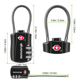GIVERARE TSA Approved Luggage Locks, Combination Travel Cable Lock, Re-settable 3-Digit Padlocks with Alloy Body, Keyless Travel Sentry Accepted Padlock for Gym Locker, Golf Bag Case, Backpack-Black