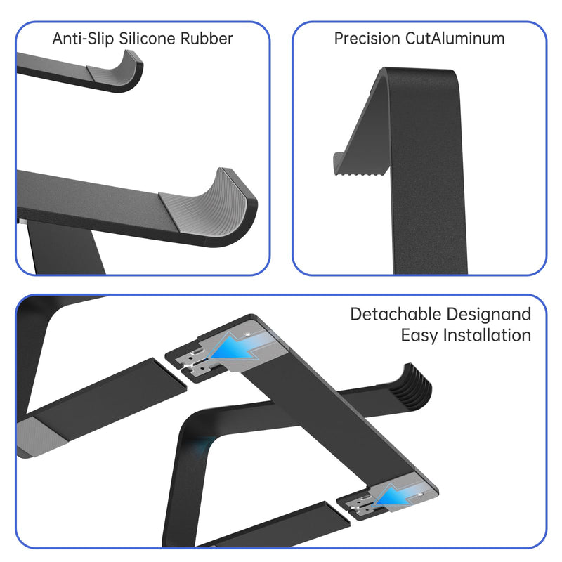 GleYo Laptop Stand for Desk Detachable Aluminum Computer Riser Portable Metal Notebook Printer Stand Holder Compatible with MacBook Air, Pro, Dell, HP, Lenovo and All 10-16" Laptops, Black