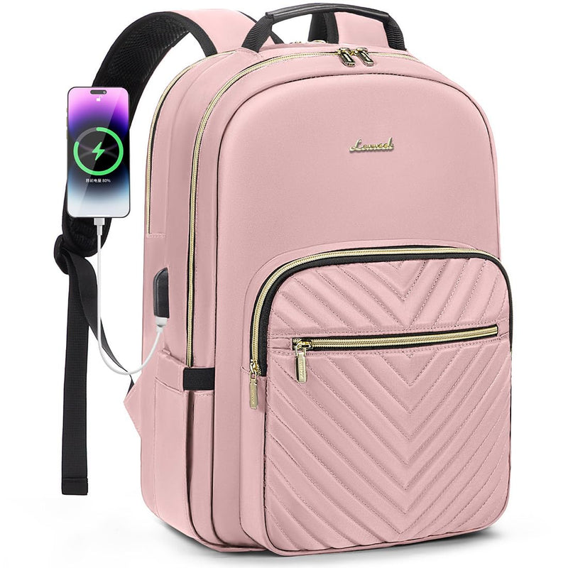 LOVEVOOK Laptop Backpack for Women 15.6 inch,Cute Womens Travel Purse,Professional Laptop Computer Bag,Waterproof Work Business College Teacher Bags Carry on Backpack with USB Port,Pink