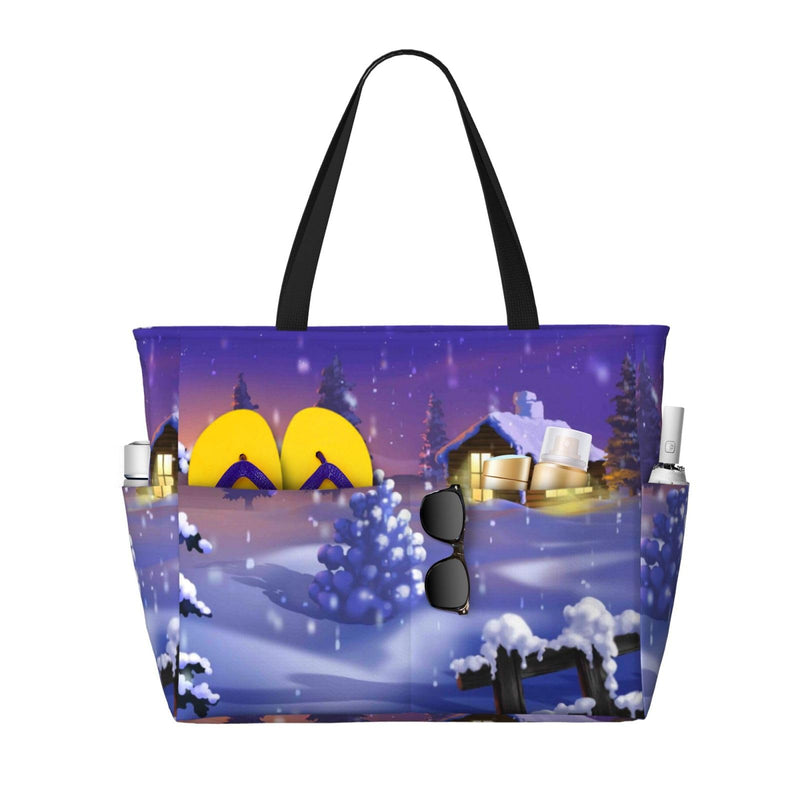 Mosytuky Large Beach Bag For Women, Christmas Igloo Waterproof Sandproof Zipper Beach Tote Bag For Gym Beach Travel Pool Yoga Shopping