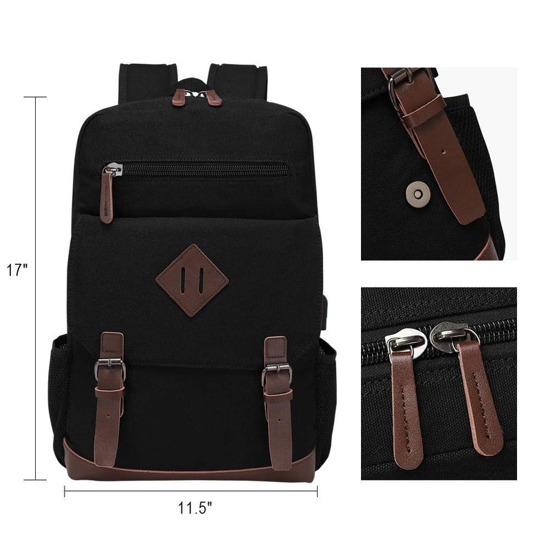 Canvas Backpack for Men Women, Vintage Rucksack Fits Most 15.6 Inch Laptop, Bookbag with USB Charging Port
