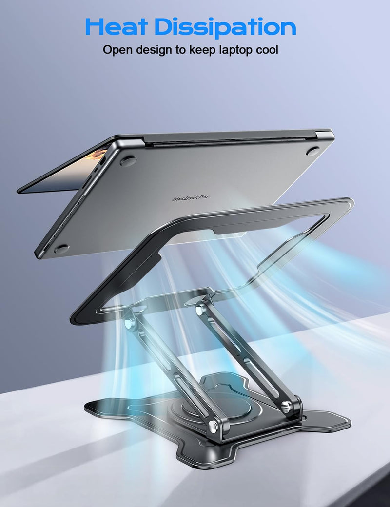 JCZT Adjustable Laptop Stand for Desk, 360° Rotating Base Ergonomic Computer Stand, Laptop Riser Foldable Protable for Office Home Fits Compatible with MacBook Pro/Air Notebook up to 10-16" Black