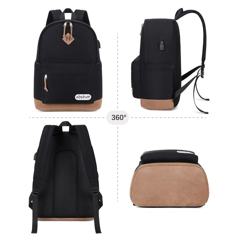 abshoo Classical School Backpack For Middle High School Water Resistant Bookbag College Travel Daypack (Black)