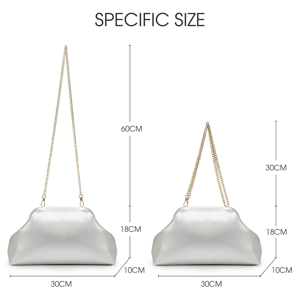 KALIDI Dumpling Crossbody Bag Soft Vegan Leather Evening Clutch for Women Wedding Purse Summer Soft Vegan Leather Handbag Sliver