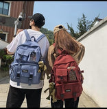 MININAI Aesthetic Backpack with Cute Frog Pendant for Women Men Preppy Laptop Backpack Japanese Harajuku College Backpack (Red,One Size)