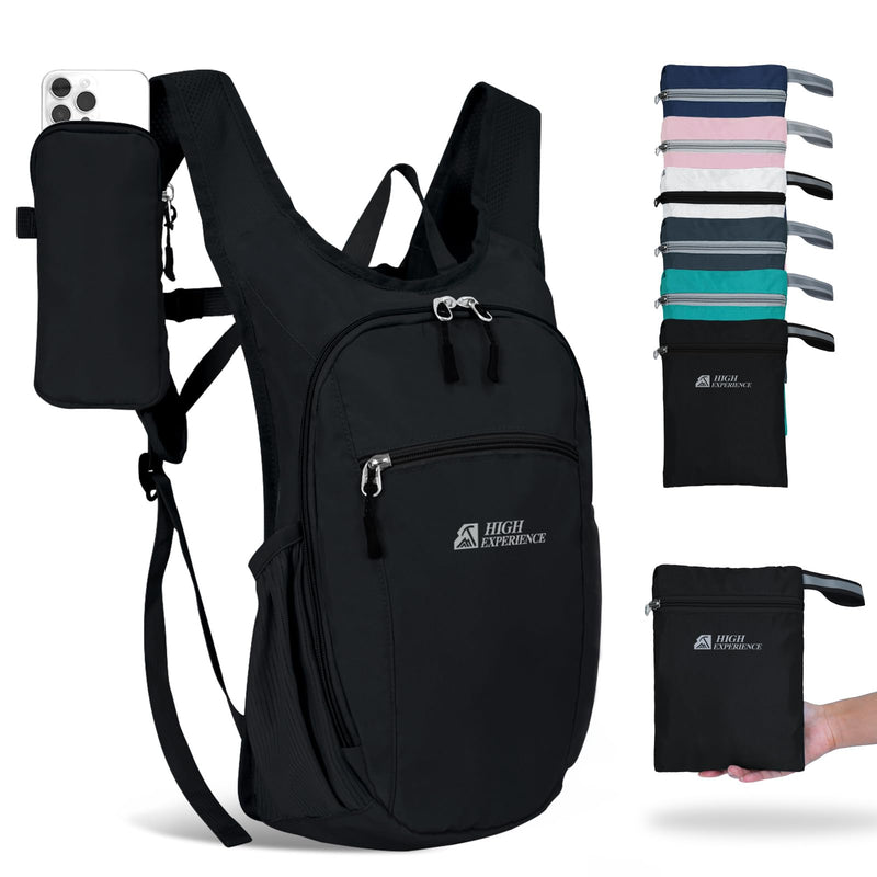 HIGH EXPERIENCE Hiking Backpack 10L/15L Small Daypack Lightweight Packable Travel Foldable Water Resistan for Women Men (Black, 10L) | Backpacks4Less