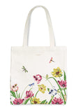 kate spade new york Canvas Tote Bag for Women, Cute Tote Bag for Work or Teacher, Canvas Beach Bag, Book Tote with Pocket, Dragonflies and Tulips