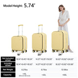 mixi Carry On Luggage, 20'' Suitcase with Front Pocket, Travel Rolling Luggage Aluminum Frame PC Hardside with Spinner Wheels & TSA Lock and Cover - Lark Yellow