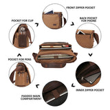 Modoker Messenger Bag for Men, 13 Inches Laptop Satchel Bags, Canvas Shoulder Bag with Bottle Pocket, Brown