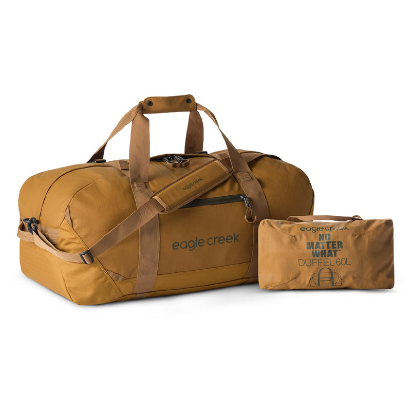 Eagle Creek No Matter What Duffel Bag - Eco Friendly Duffel for Sustainable Travel - Adjustable Shoulder Strap - Multiple Carry Options - Easy to Store - Safari Brown - 60L
