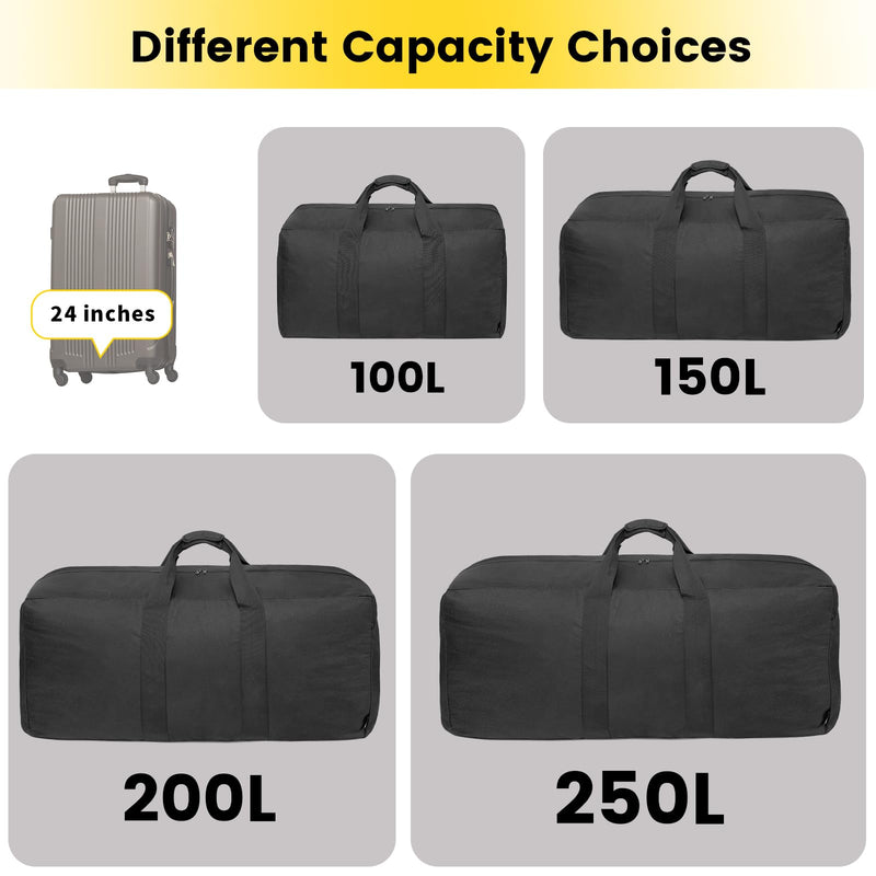 Vorspack Extra Large Duffle Bag for Travel - 100L Duffel Bag for Men Gear Bag for Storage Foldable Weekender Bag for Overnight Camping - Black