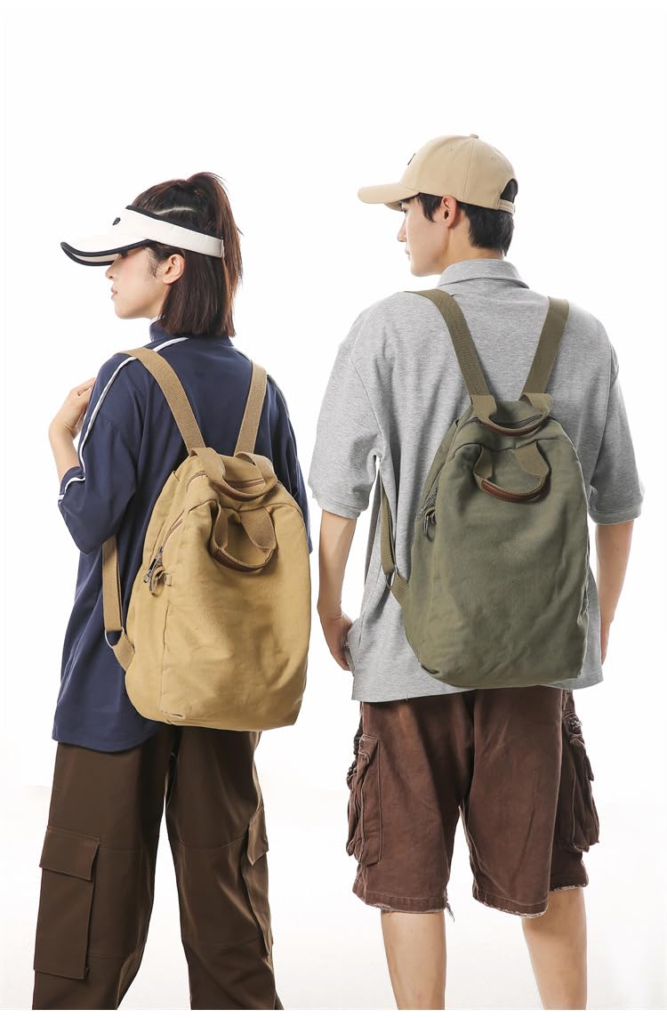 KAOBIO Grunge Hippie Boho Backpack Durable Canvas Casual Adjustable Daypack College Vintage Travel Rucksack for Women Men (Army Green)