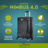 Skyway Nimbus 4.0 Expandable, Durable Hardside, 4 Wheel Spinner, Lightweight Suitcase, Unisex, Stylish, Black, Carry-On 20-Inch