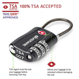 GIVERARE TSA Approved Luggage Locks, Combination Travel Cable Lock, Re-settable 3-Digit Padlocks with Alloy Body, Keyless Travel Sentry Accepted Padlock for Gym Locker, Golf Bag Case, Backpack-Black