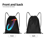 Pazacon Drawstring Bags Initial Drawstring Backpack Sackpack Black Draw String Cinch Bags for Sports, Gym, Travel, Swimming, Beach, Camping, Rainbow Letter J