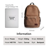 Muzze Canvas Backpack for Women and Men, Lightweight Classic Laptop Backpack with USB Charging Port for School, Travel and Daily Use, Khaki