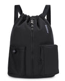 WANDF Drawstring Backpack Sports Gym Bag with Shoes Compartment, Water-Resistant String Beach Sackpack Swim Bag for Women and Men (Black)