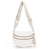 Checkered Crossbody Bum Bags for Women Nylon Checkered Purse Checkerboard Fanny Pack (A04 Beige)