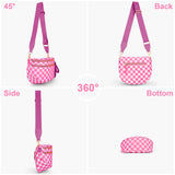 Lushandy Bum Bag Women's Checkered Crossbody Bag Nylon Cross Body Bags Plaid Mom Everyday Purse for Travel (Checkered Pink)