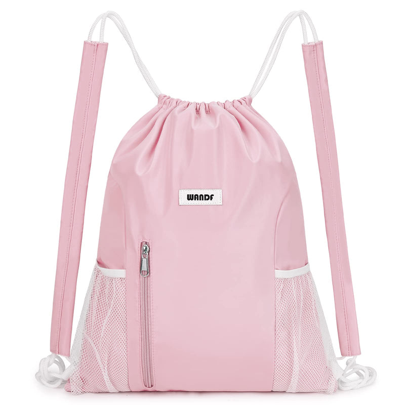 WANDF Drawstring Backpack with Shoulder Pad Sports Gym Backpack with Mesh Pocket String Bag for Women Men(Pink)