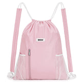 WANDF Drawstring Backpack with Shoulder Pad Sports Gym Backpack with Mesh Pocket String Bag for Women Men(Pink)