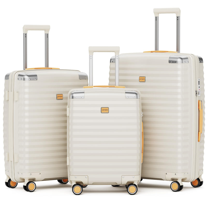 Joyway Luggage Set 3 Piece with TSA Lock and Spinner Wheels, PP Hard Shell Suitcase Set with Corner Protectors for Travel(White, 3 Piece set)