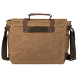 Vintage Genuine Leather Waxed Canvas Briefcase Large Satchel Shoulder Bag Rugged Computer 15.6" Laptop Bag (Brown)