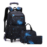 3Pcs Galaxy Boys Rolling Backpack Set with Lunch Bag, Galaxy Print Kids Backpack for Boys with Wheels