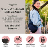 Baggallini Securtex® Anti-Theft Triple Zip Sling - Travel Backpack Sling Bag Crossbody - RFID Wallet Locking Zipper