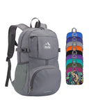 WATERFLY Hiking Packable Daypack Backpack: 25L Ultra Lightweight Day Pack for Woman Man - Small Compact Folding Back Pack for Outdoor Sport Cycling Camping Travel Trip - Gray