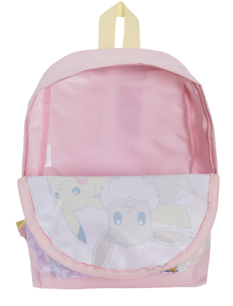 Girls Pokemon Backpack + Lunch Bag + Pencil Case 3 Piece Pikachu & Eevee College School Bag Set, Pink, Backpack