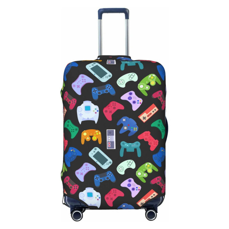 DOINBEE Kids Video Game Luggage Covers Colorful Gaming Gamer on Black Suitcase Covers for Luggage, Fun Gaming Gifts for Girls Boys, Elastic Print Baggage Case Suitcase Protector Fits 18-21 Inch