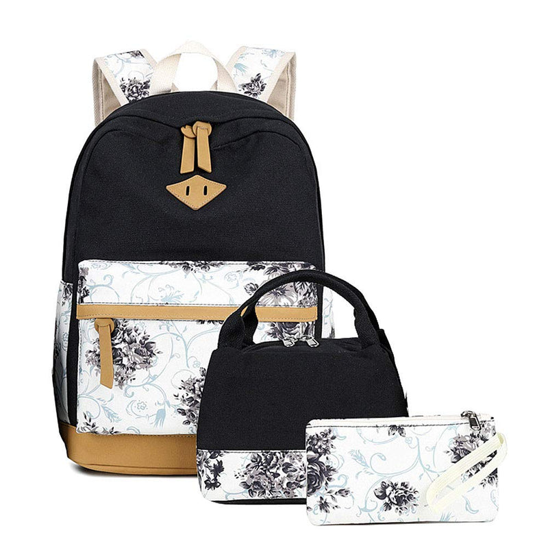 Good King School Backpack for Teen Girls Lightweight Laptop Backpack College Bookbag Stylish Casual Daypack with Lunch Box and Pencil Case, Black