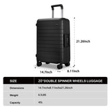 Pirtecin Luggage Sets 2 Piece, 20/28 Inch Hardside Zipperless Durable Suitcases with Spinner Wheels & TSA Lock, Black