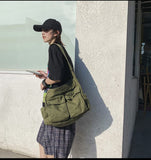 Canvas Messenger Bag Large Crossbody Bag with Multiple Pockets Canvas Shoulder Tote Bag for Women and Men