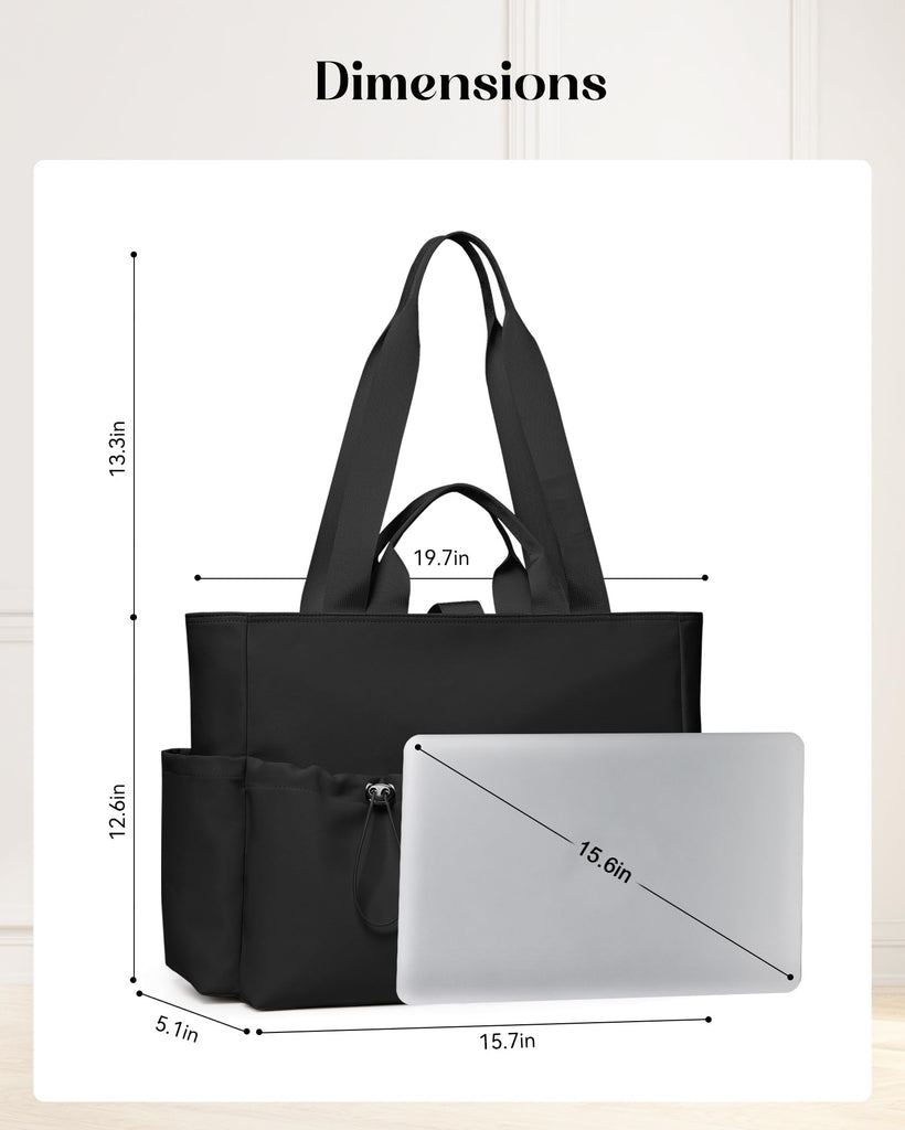KALIDI Yoga Tote Bag for Women with Zipper Large Shoulder Bag Handbag with Pockets for Travel Vacation Work Gym Workout, Black