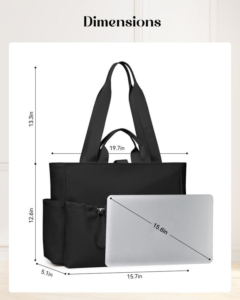 KALIDI Yoga Tote Bag for Women with Zipper Large Shoulder Bag Handbag with Pockets for Travel Vacation Work Gym Workout, Black