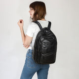 LATMAP 43L Backpack for Women Men - Vegan Leather Backpack Purse Travel Carry-on Bag College Bookbag Work fits 17" Laptop, Black