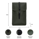 RAINS Backpack for Women and Men - Fits 15" Laptop - Water Resistant Rucksack - (Green, One Size)