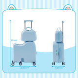 TABU Ride-on Luggage with Portable Bag for Kids，Hardshell Carry On Suitcase with Hidden Cup Holder, Foldable Pedal,Type-C & USB Interface, TSA Lock, 6-Spinner Wheels, Blue