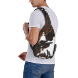 SURERUIM Cow Print Sling Bag Spotted White and Brown Animal Skin Texture Crossbody Backpack Western Farmhouse Cowhide Pattern Chest Shoulder Bag Casual Gym Sports Travel Hiking Daypack for Women Men