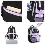 Miacollie Girls Backpack with Lunch Box and Pencil,Travel Daypack Cute backpack for Teens Girls Women Students (Black & Purple)