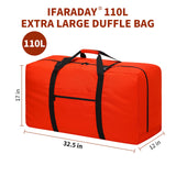 110L Extra Large Duffel Bag 32.5 inch Travel Duffle Bag lightweight Luggage Storage Bag for Outdoor, Camping, Sport-Orange