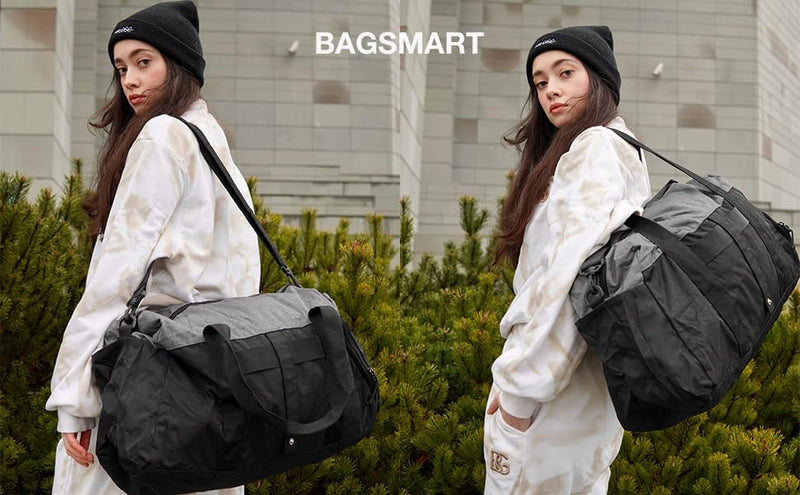 BAGSMART Gym Bags for Men Women, Foldable Travel Duffle Bag, Lightweight Weekender Duffel Bag With Shoe Compartment, Water Resistant Workout Duffle Sports Bag for Travel Yoga, Black