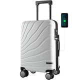 VANKEAN Carry On Luggage with Spinner Wheels & TSA Lock, Expandable Fashionable Hard Shell Suitcase airline approved，20 Inch Carry-On，White